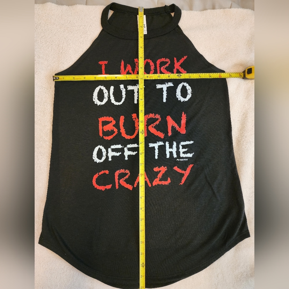 Fitness Tee Co Black Rocker Tank, XS, New, Work Out to Burn Off Crazy